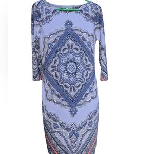 ANTONIO MELANI Lavender Blue Paisley Print Sheath Dress